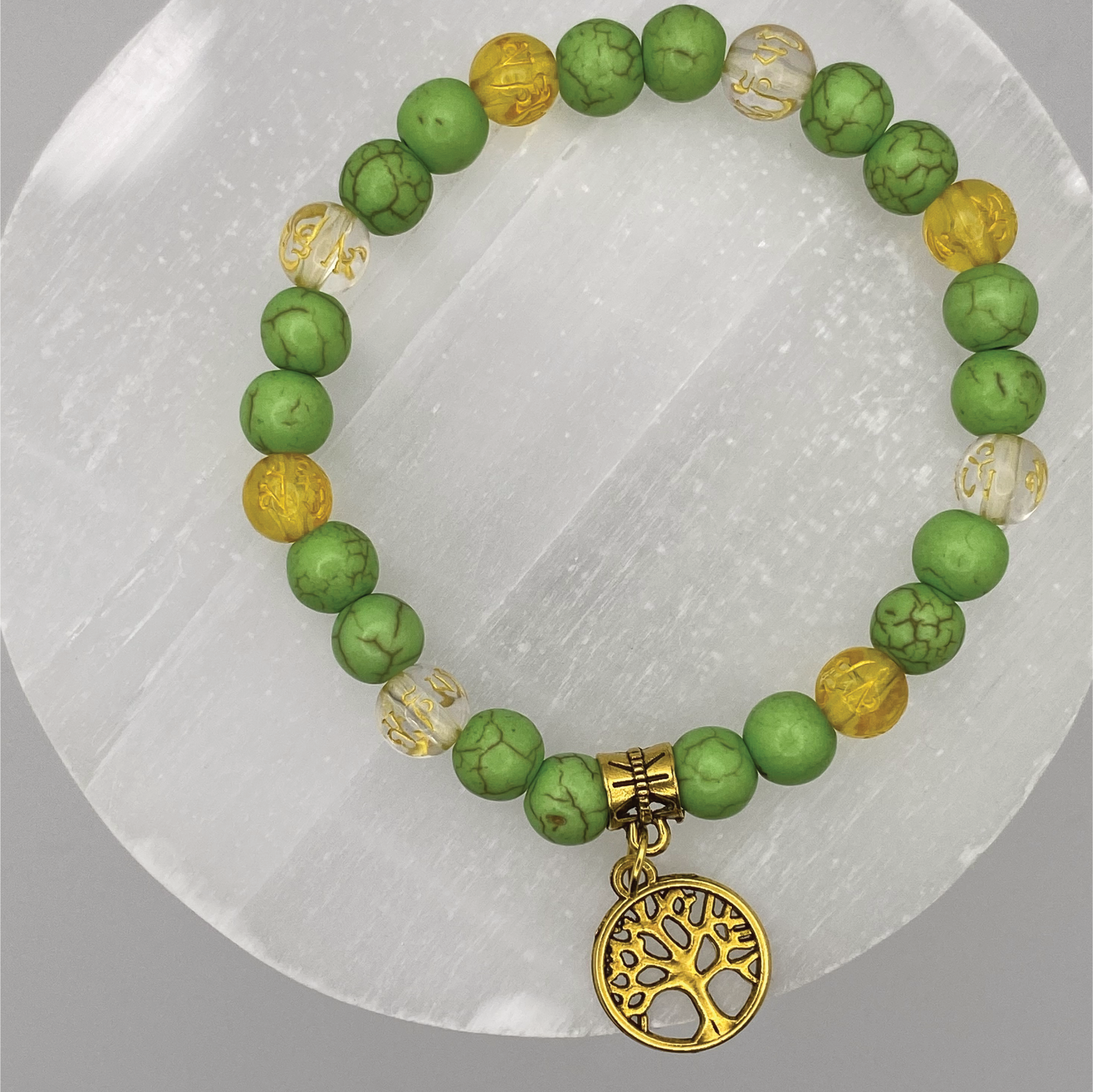 Pulsera con dije de Gaspeíta, Citrino, Ámbar y Pixiu del Árbol de la Vida