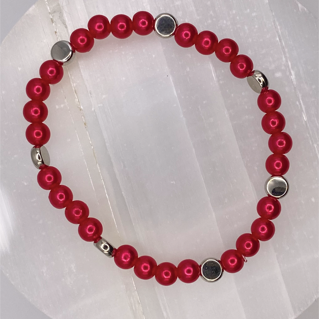 Red Glass Bracelet with Silver Disc Spacers