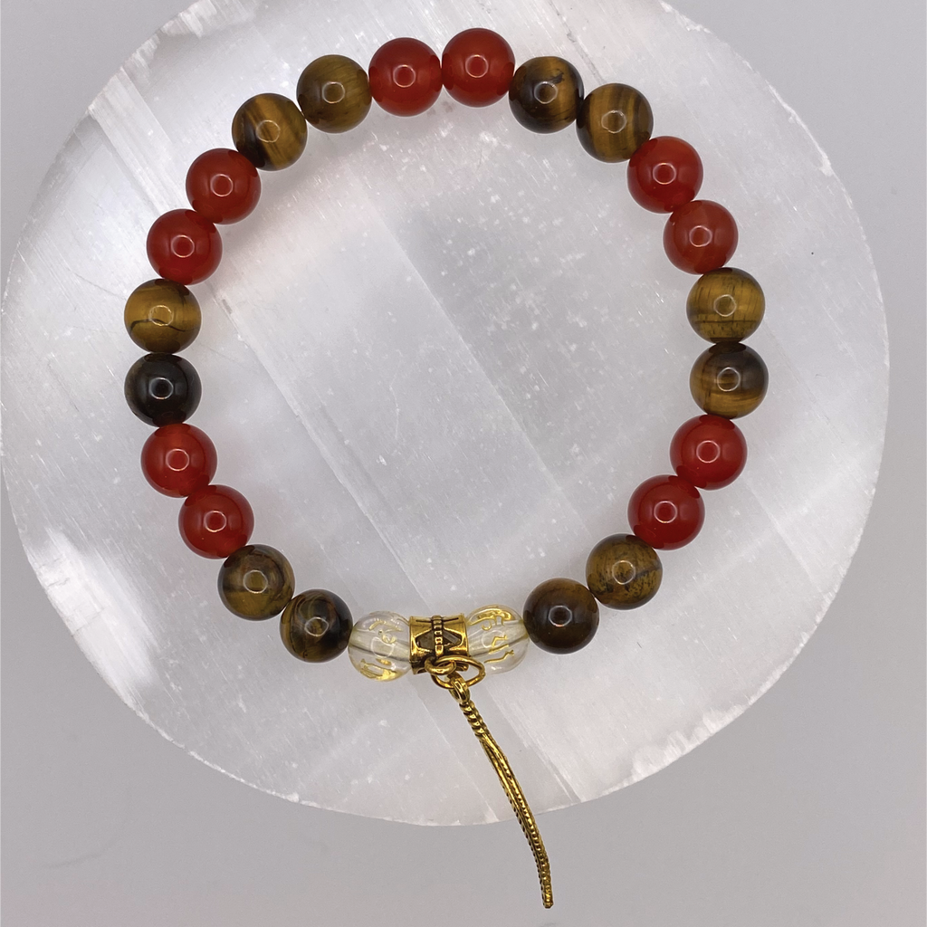 Carnelian Agate Pixiu Feather Charm Bracelet