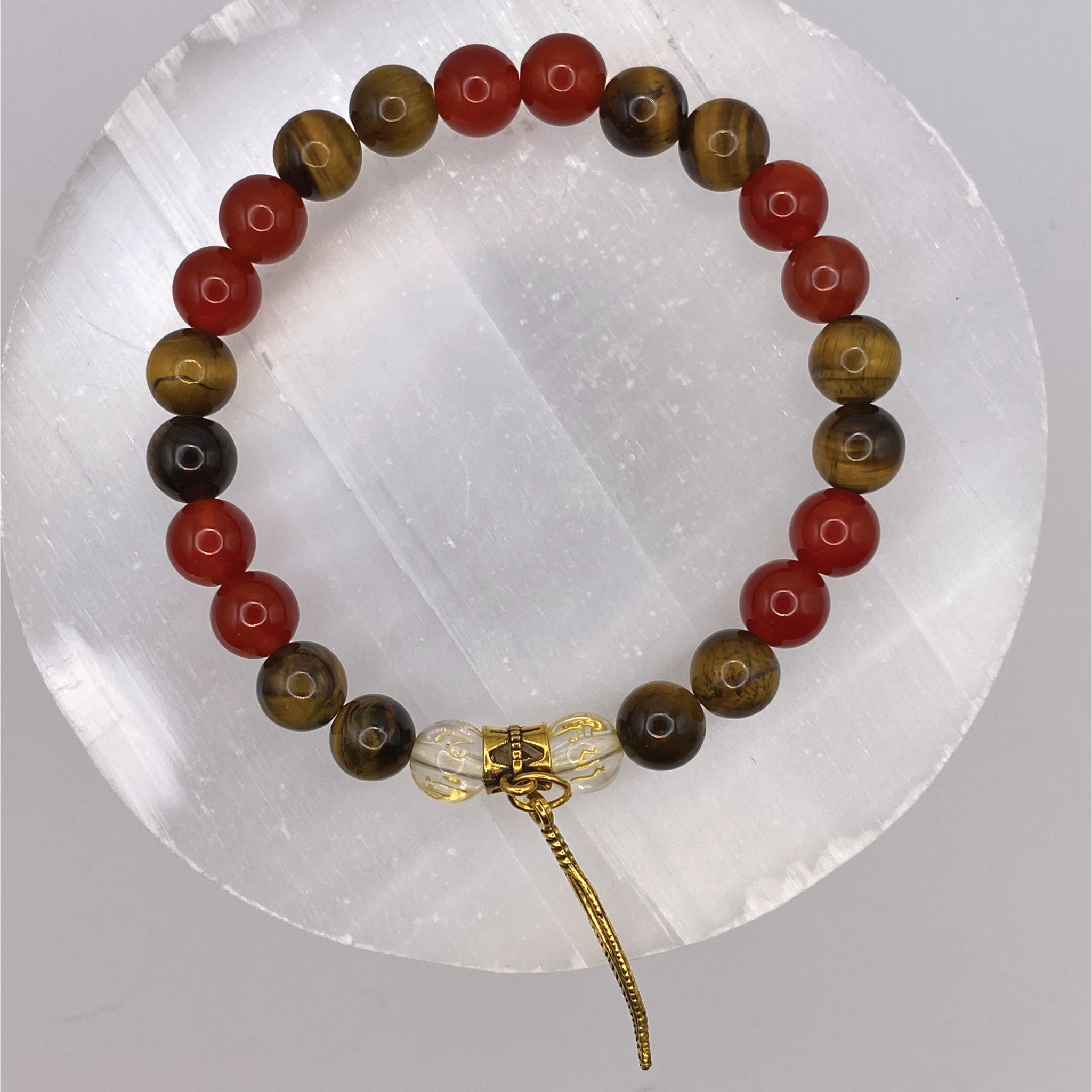 Carnelian Agate Pixiu Feather Charm Bracelet