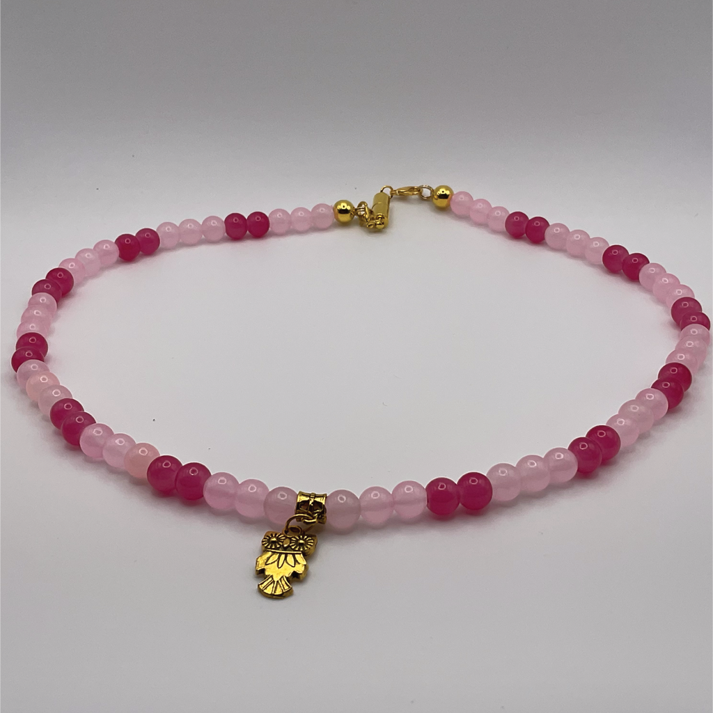 20" Multi-Pink Owl Charm Glass Necklace