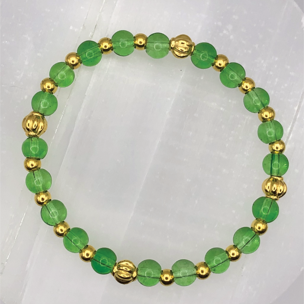 Green Glass Bracelet with Gold Spacers