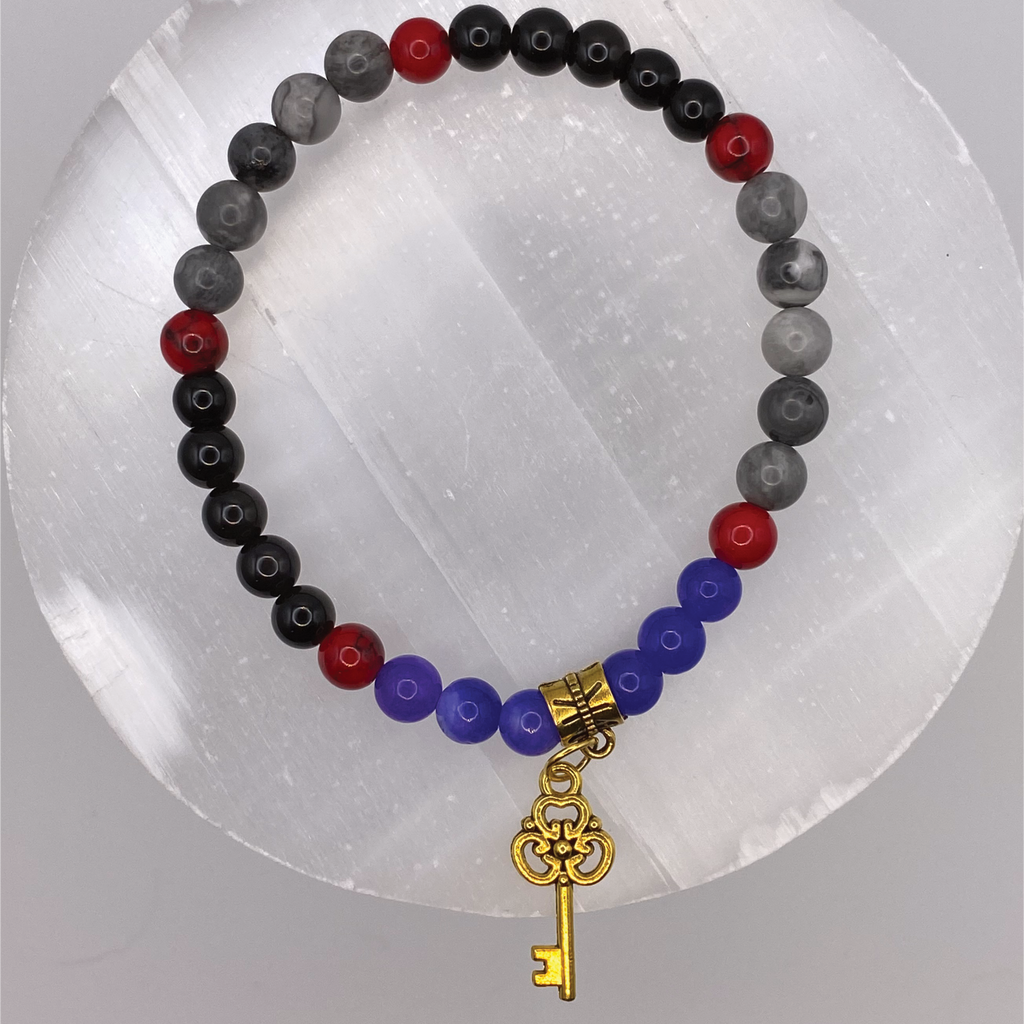 Sodalite Black Agate Amethyst Carnelian Key Charm Bracelet