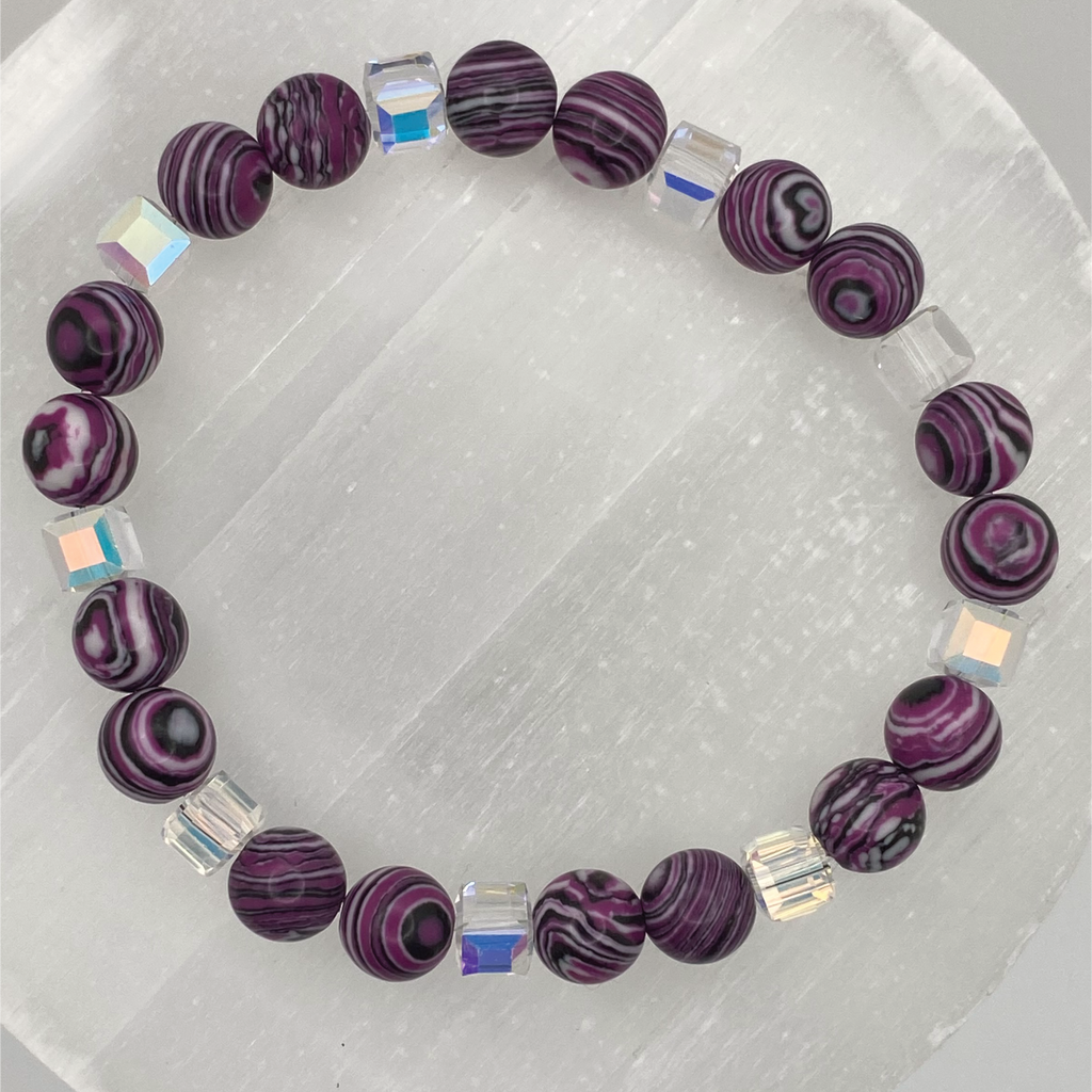 Purple Dragon Vein Agate Bracelet with Crystal Spacers