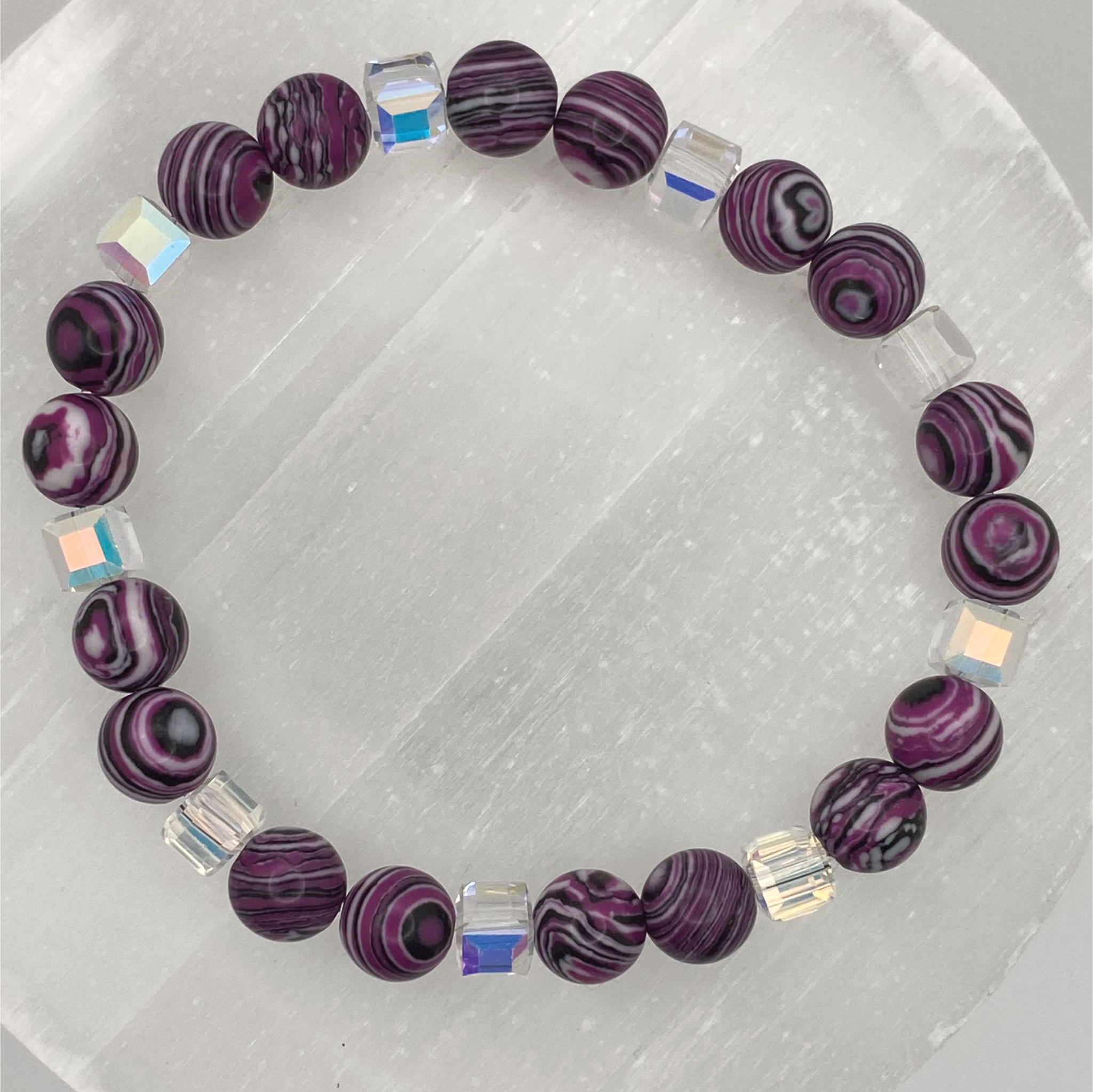 Purple Dragon Vein Agate Bracelet with Crystal Spacers
