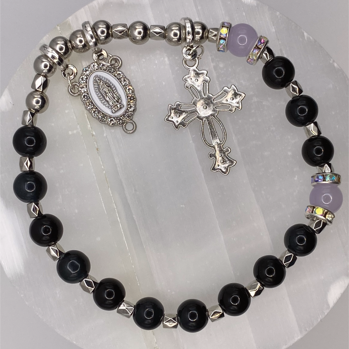 Black Cloudy Blue 1 Decade Rosary Bracelet
