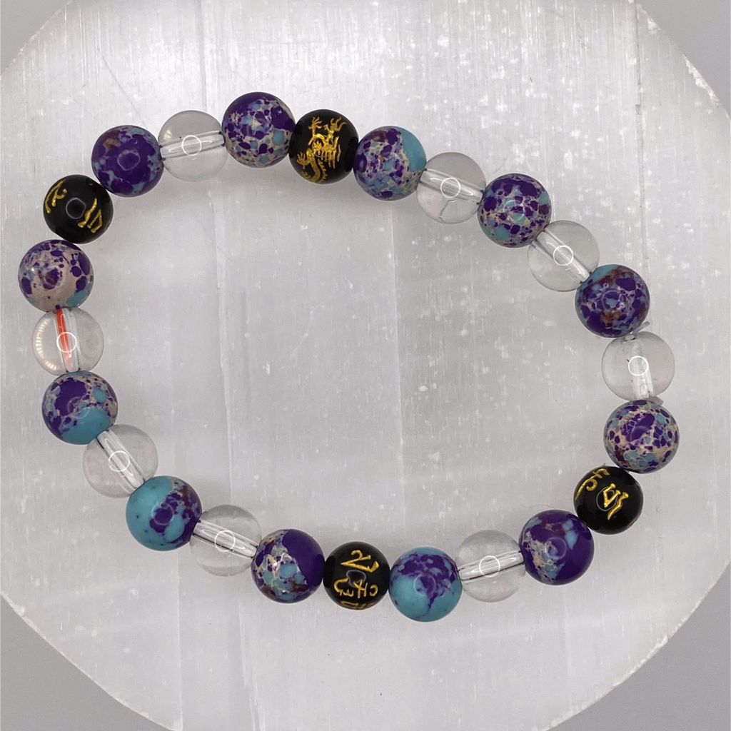 Blue Dragon Vein Agate Clear Quartz Black Pixiu Bracelet