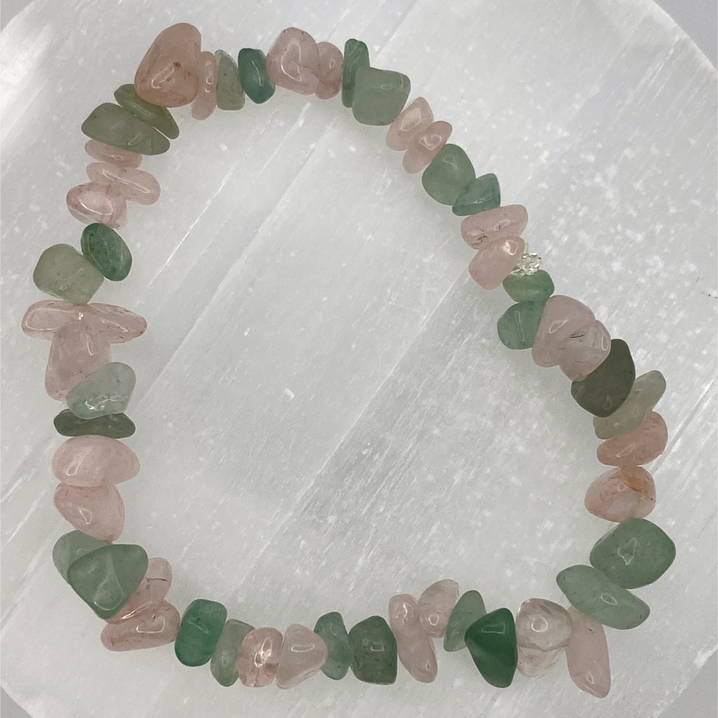 Chipped Rose Quartz Green Chalcedony Bracelet