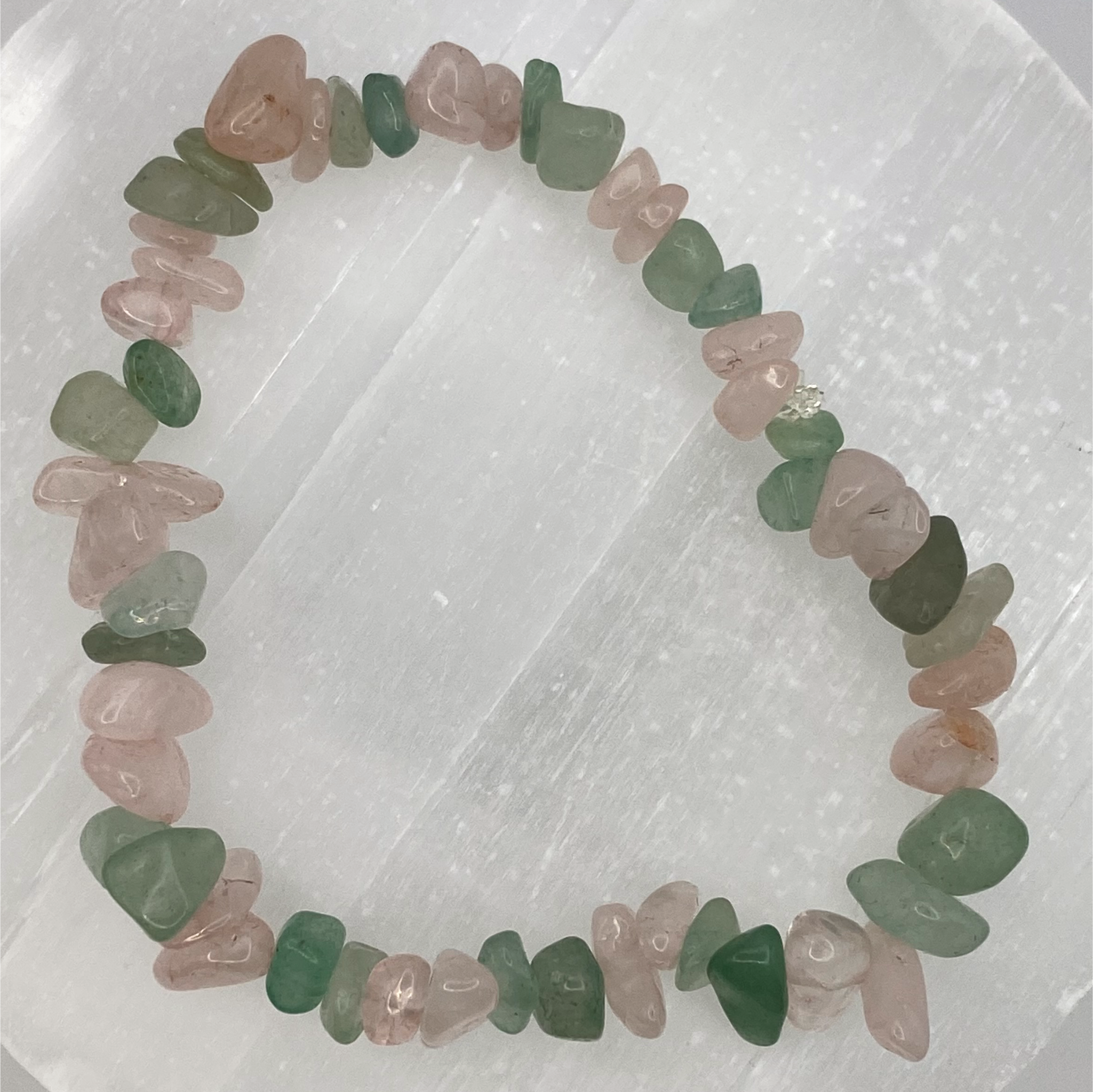 Chipped Rose Quartz Green Chalcedony Bracelet