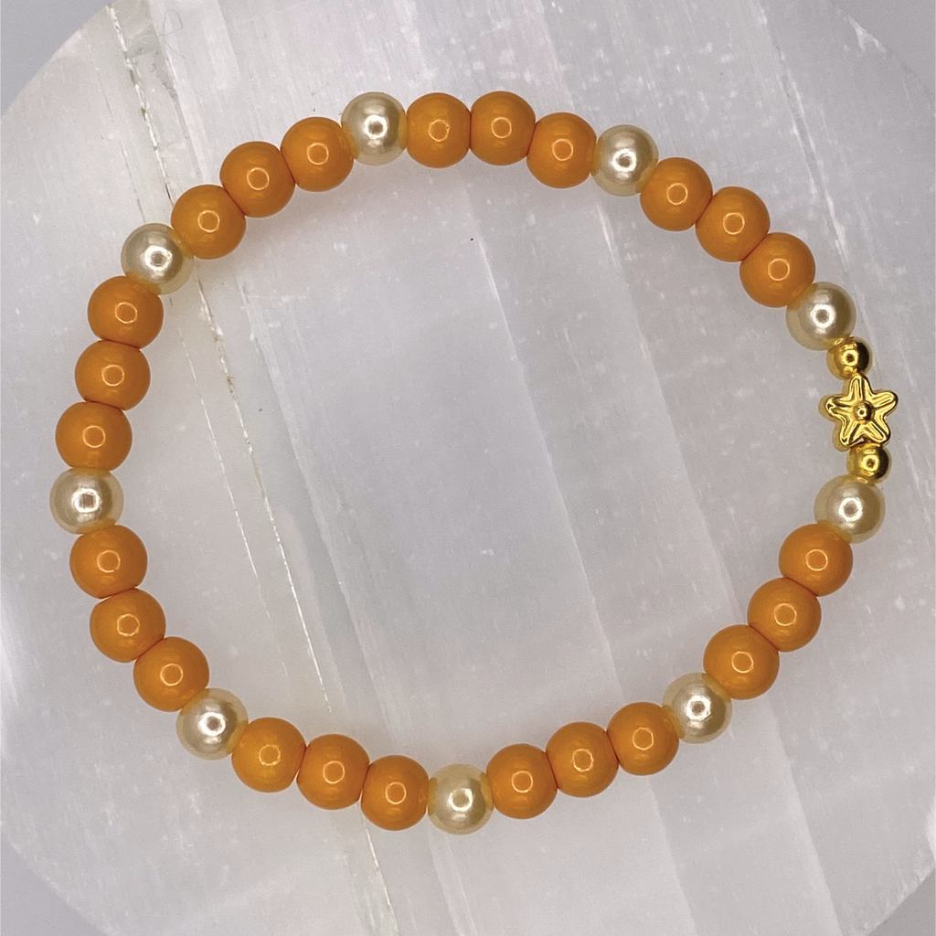 Orange Golden Glass Bracelet with Gold Star Spacers