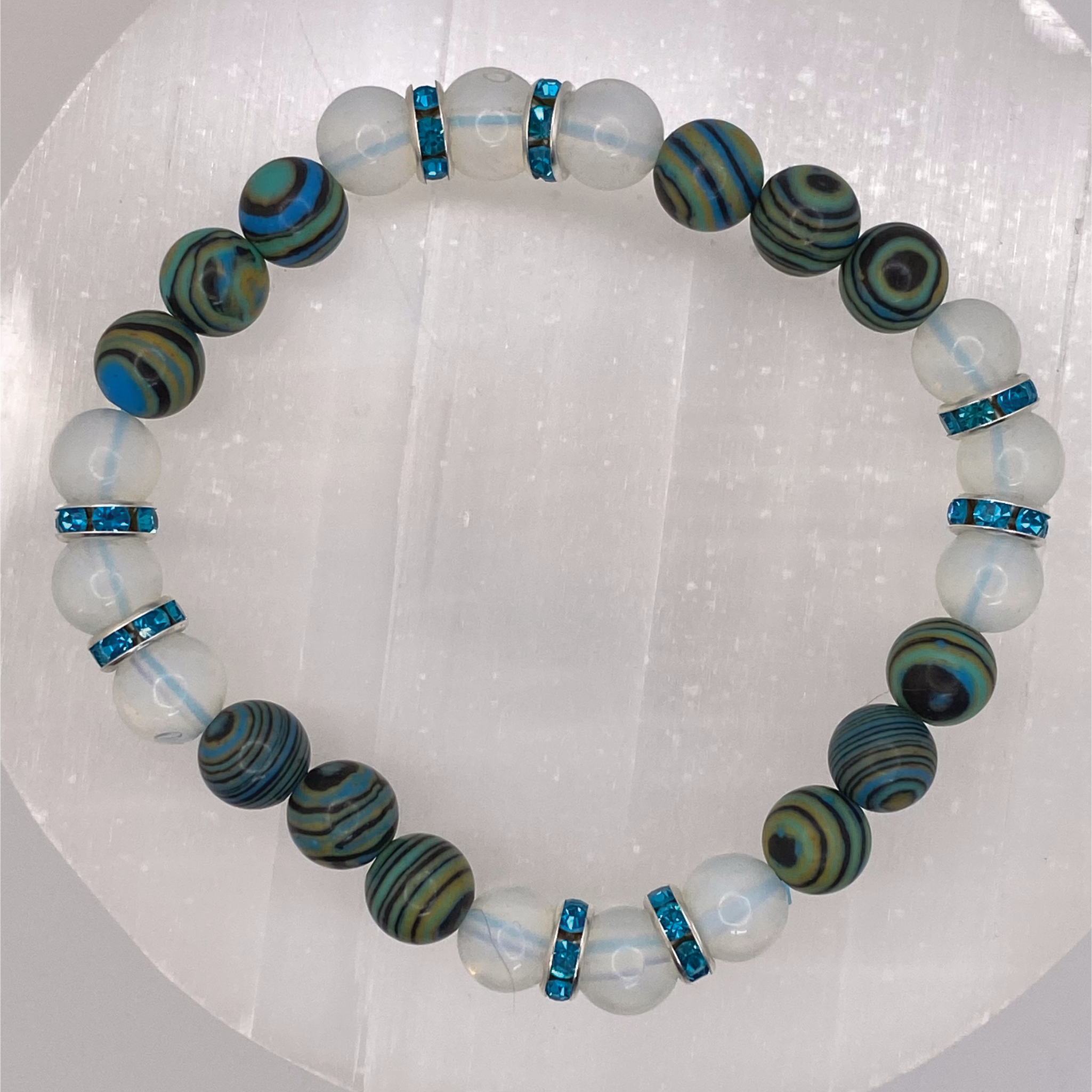Opalite Calsilica Bracelet with Silver Blue Crystal Spacers