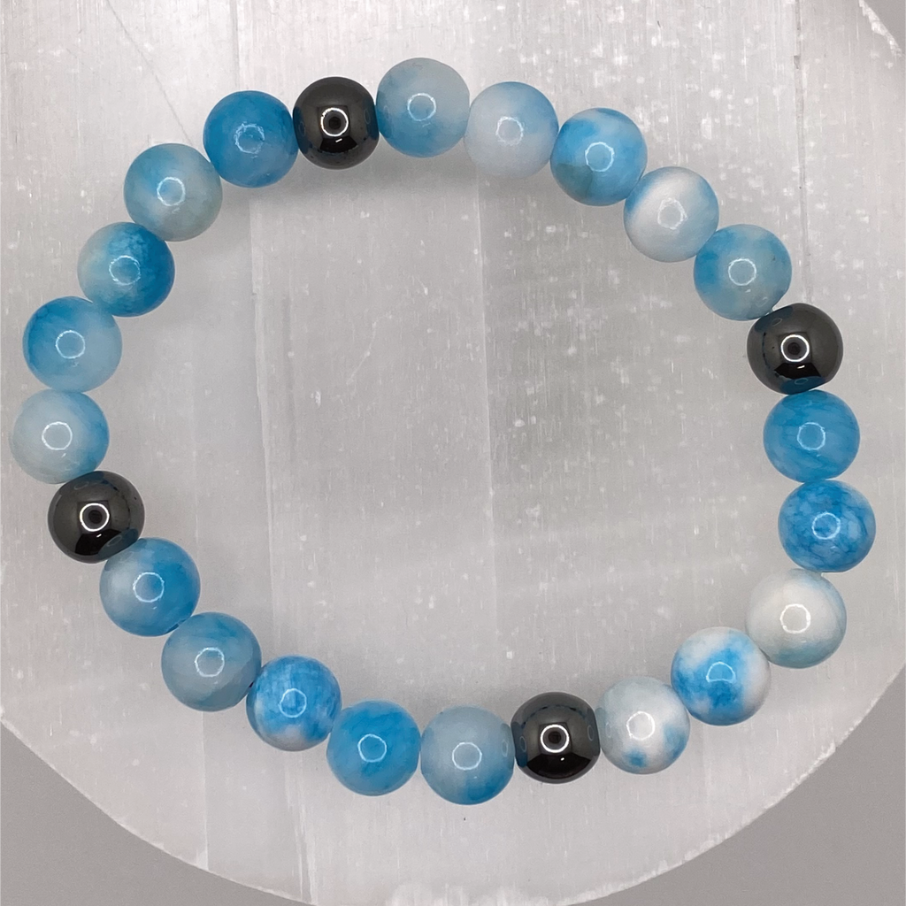 Blue Dragon Vein Agate Hematite Bracelet