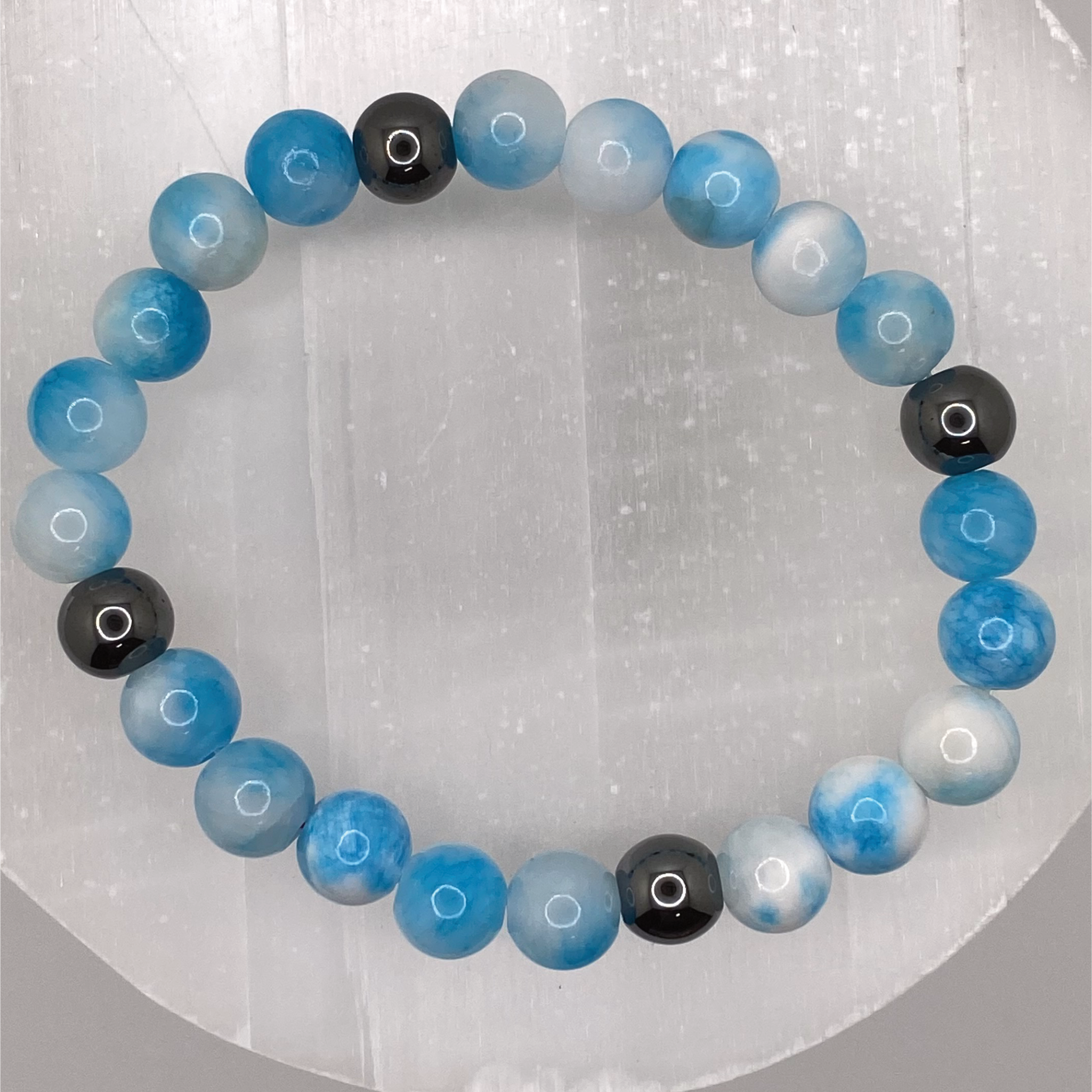 Blue Dragon Vein Agate Hematite Bracelet