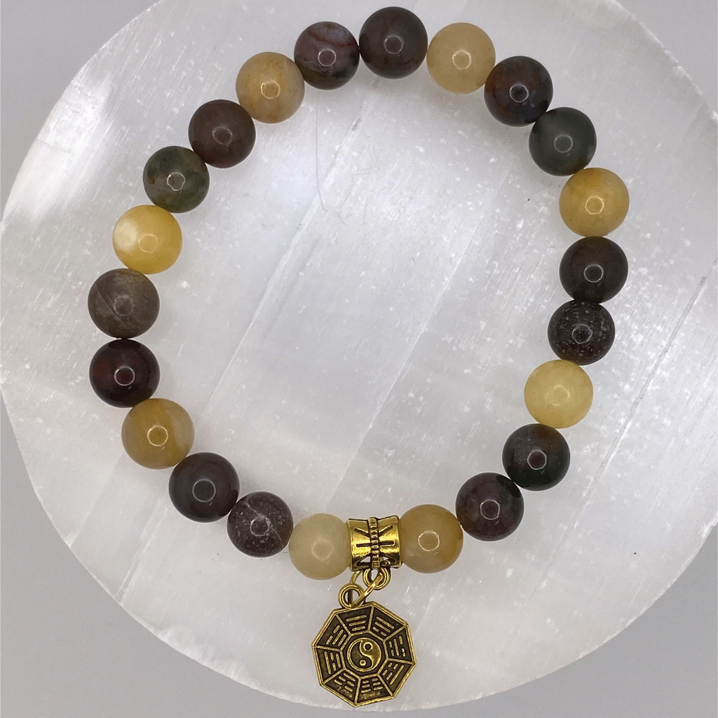 Brecciated Jasper Aventurine Quartz Ying Yang Charm Bracelet