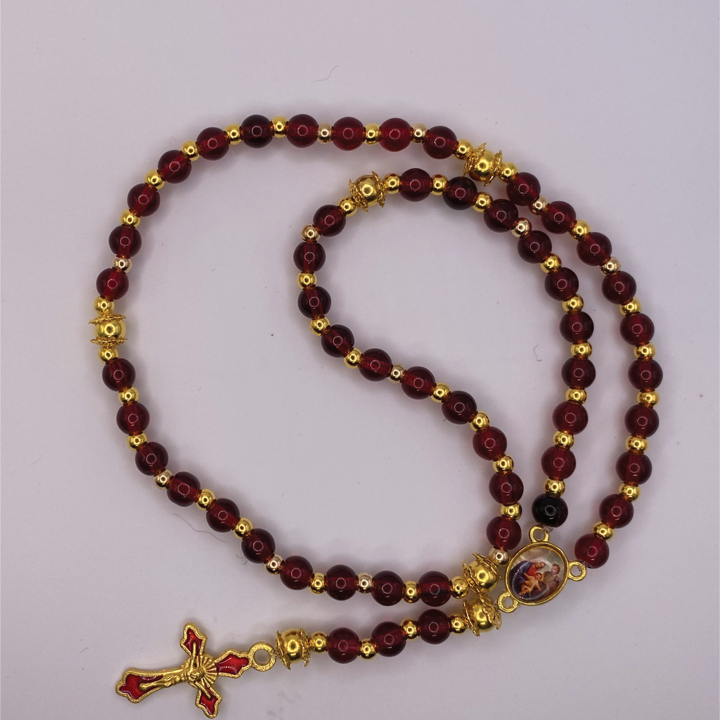 Cranberry Small Full 5 Decade Gold Rosary