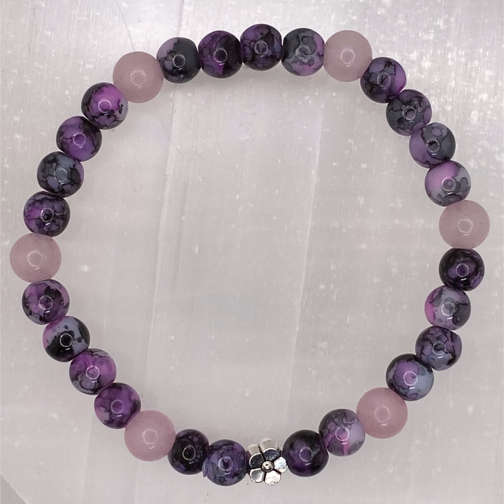 Amethyst Pink Quartz Bracelet with a Silver Spacer