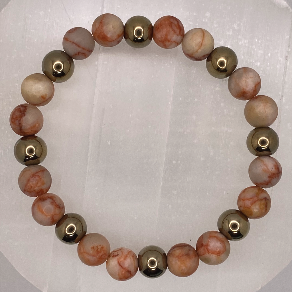 Hematite Brecciated Jasper Bracelet with Gold Spacers