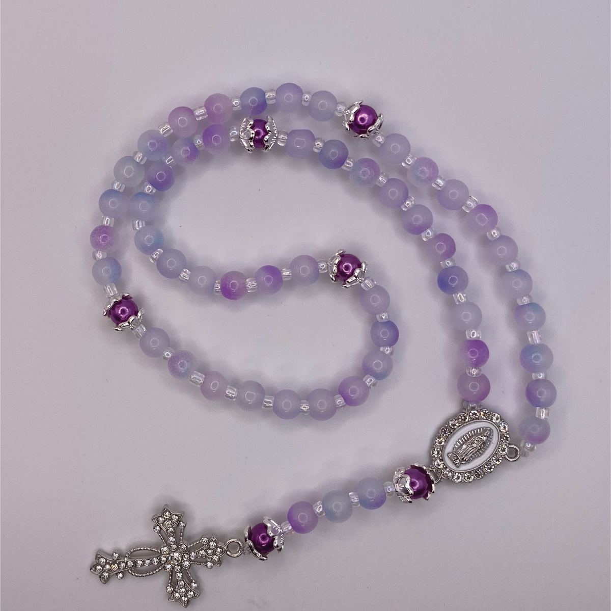 Lilac Purple Small Full 5 Decade Silver Rosary