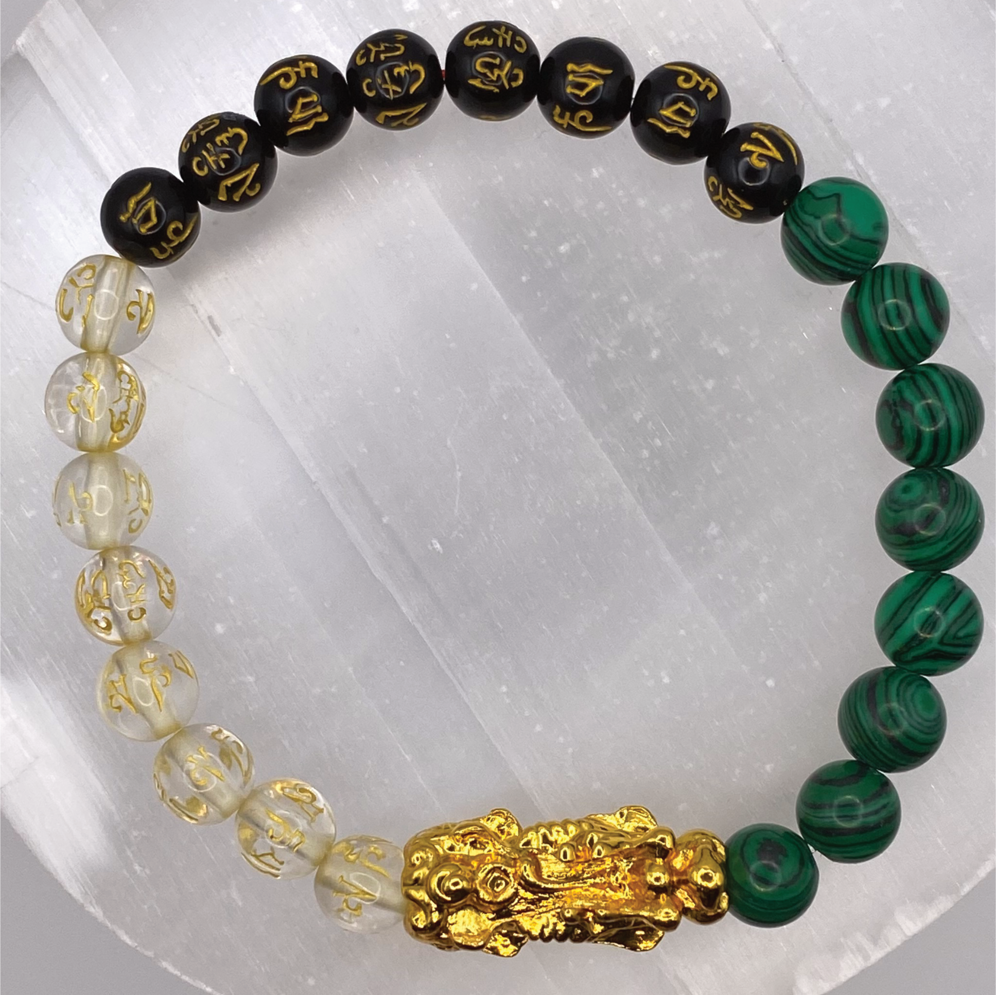 Malachite Black and Clear Pixiu Dragon Charm Bracelet