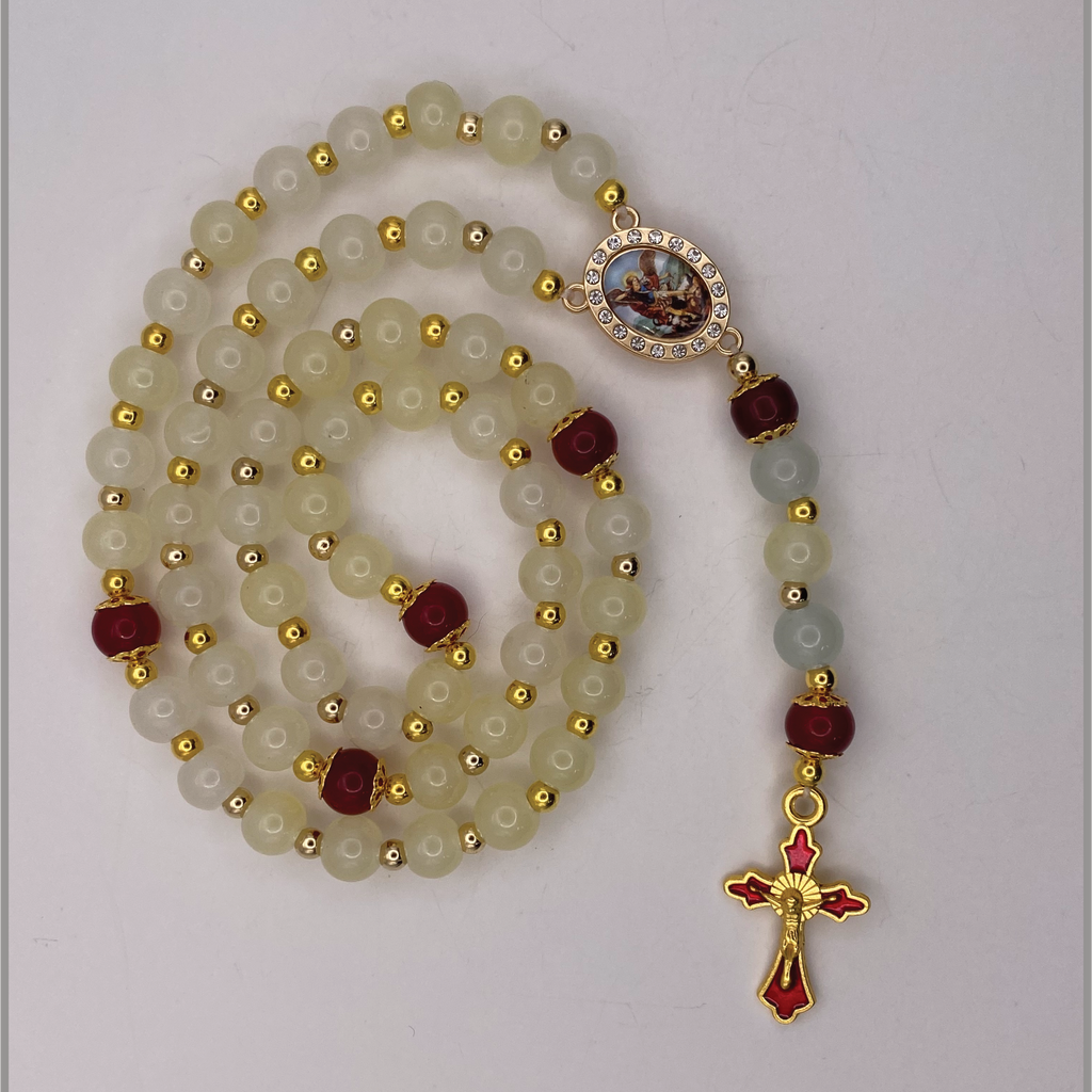 Milky White Red Full 5 Decade Gold Rosary
