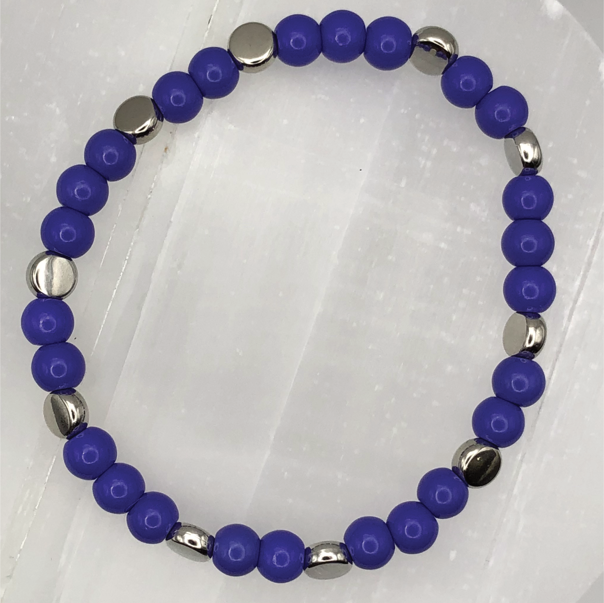 Purple Glass Bracelet with Silver Disc Spacers