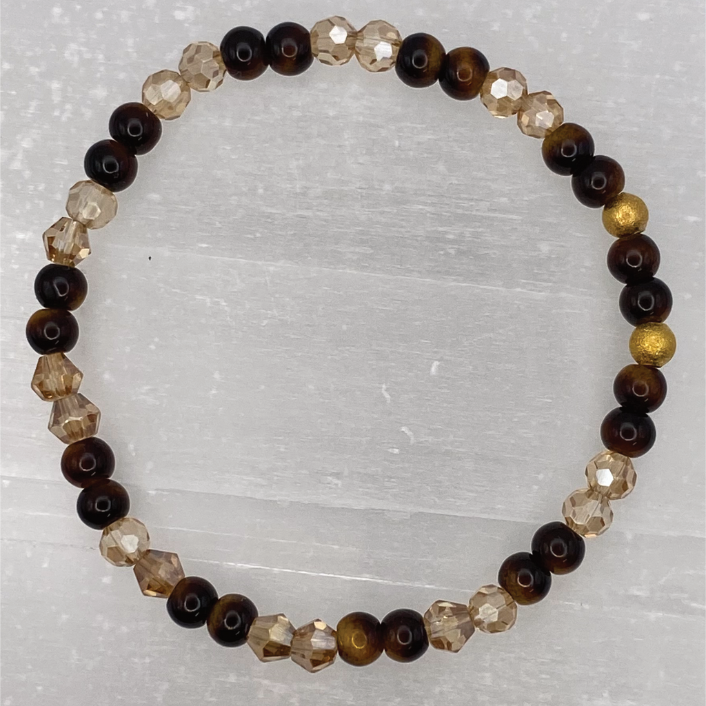14.5 cm (5.7") Tiger's Eye Amber Crystal Bracelet with Gold Spacers