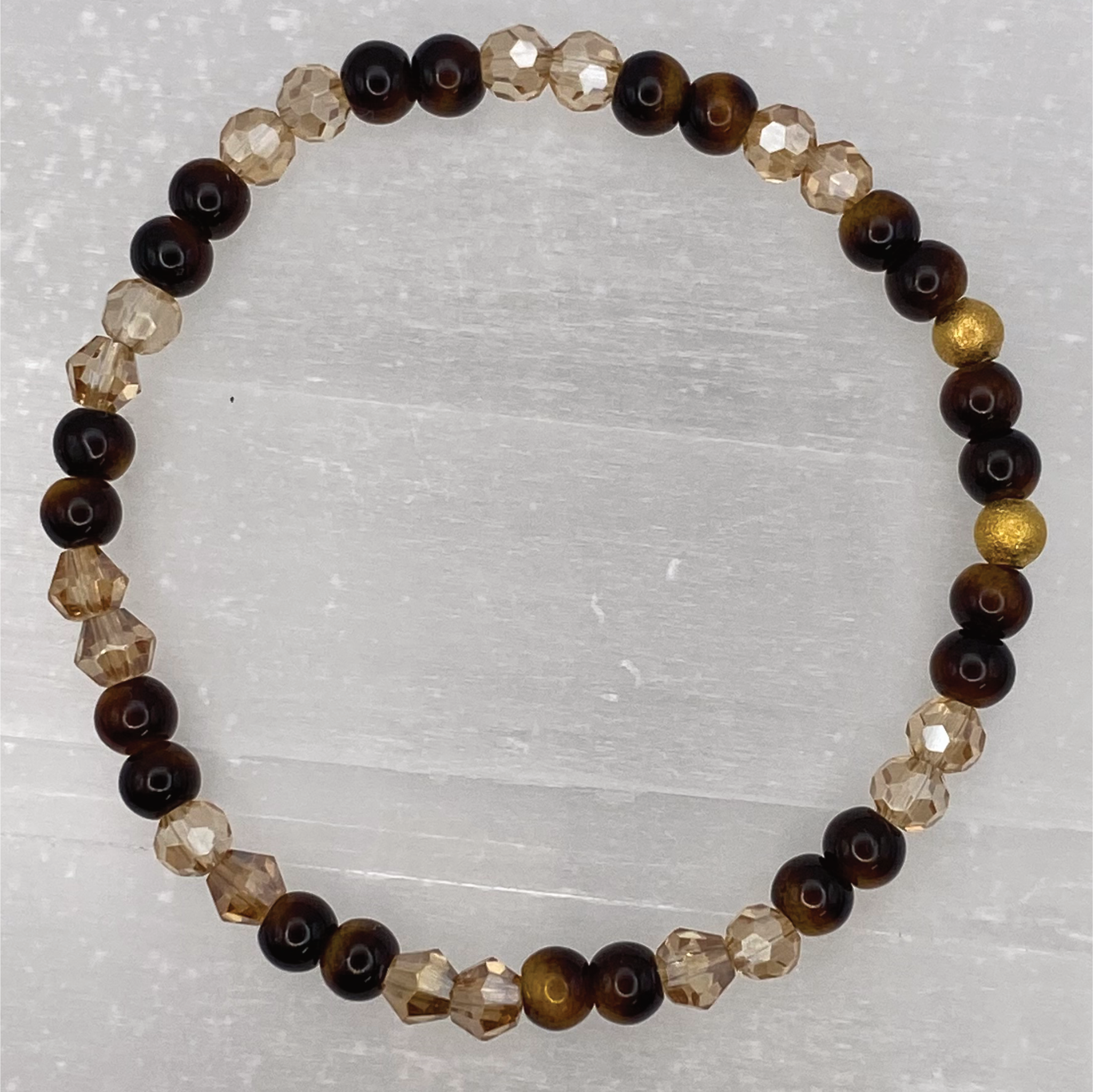 14.5 cm (5.7") Tiger's Eye Amber Crystal Bracelet with Gold Spacers