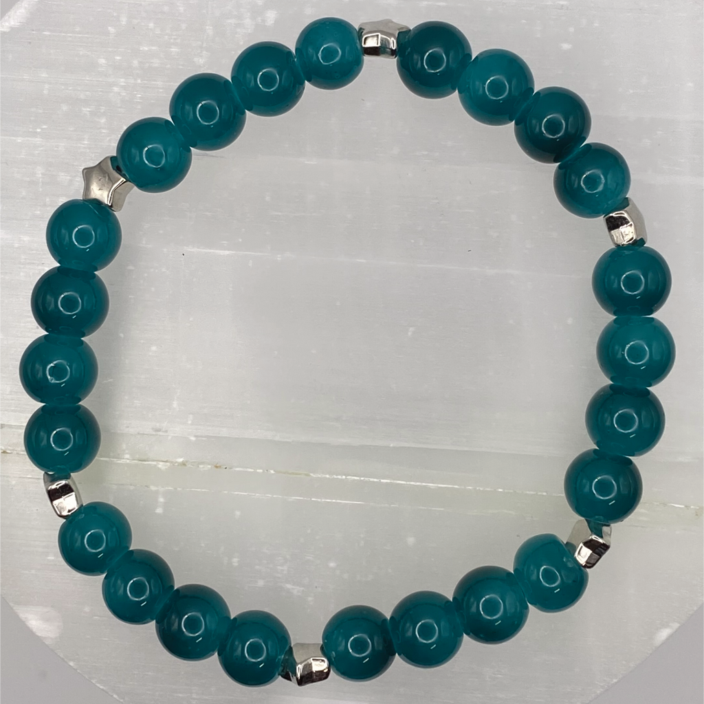 Dark Teal Bracelet with Silver Star Spacers