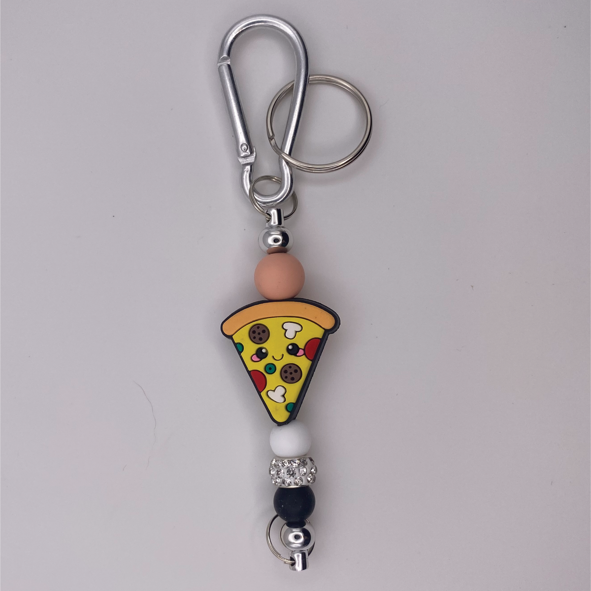 Happy Pizza White Keychain
