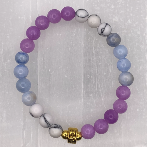 14 cm (5.5") Phosphosiderite Blue Chalcedony Magnesite Bracelet with Gold Barrel and Spacers