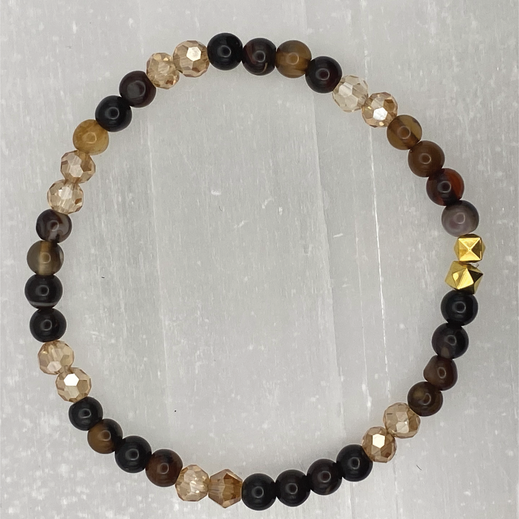 14 cm (5.5") Tiger's Eye Champagne Crystal Bracelet with Gold Cube Spacers