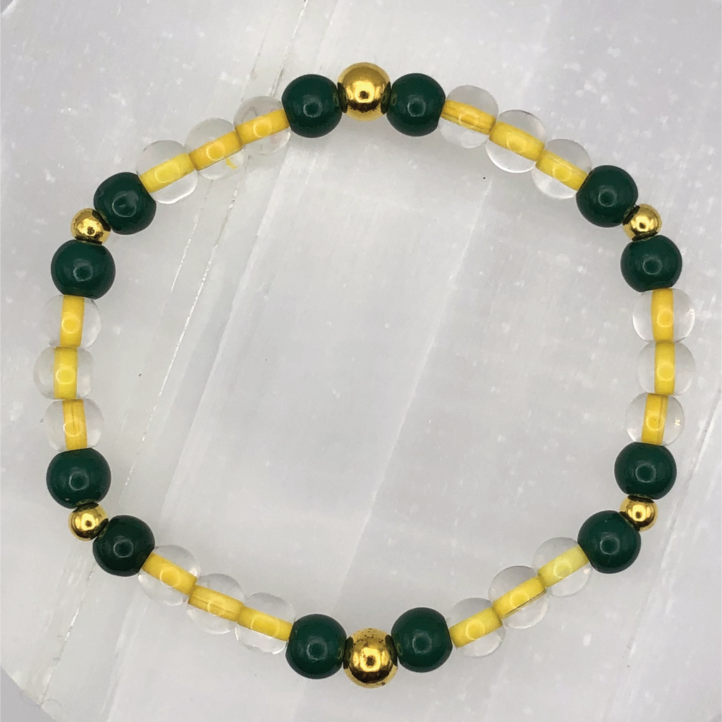 Yellow Green Glass Bracelet with Gold Spacers