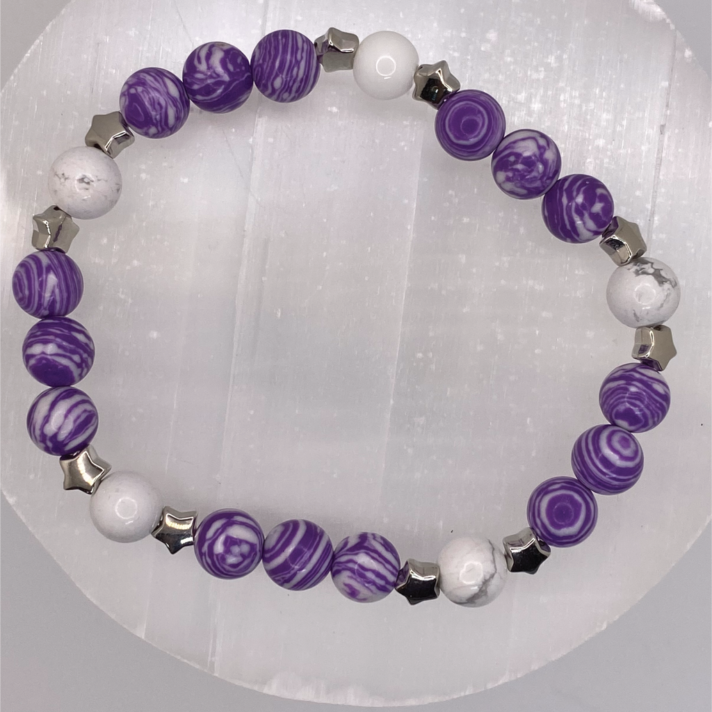 Purple Dragon Vein Milky Quartz Bracelet with Silver Star Spacers