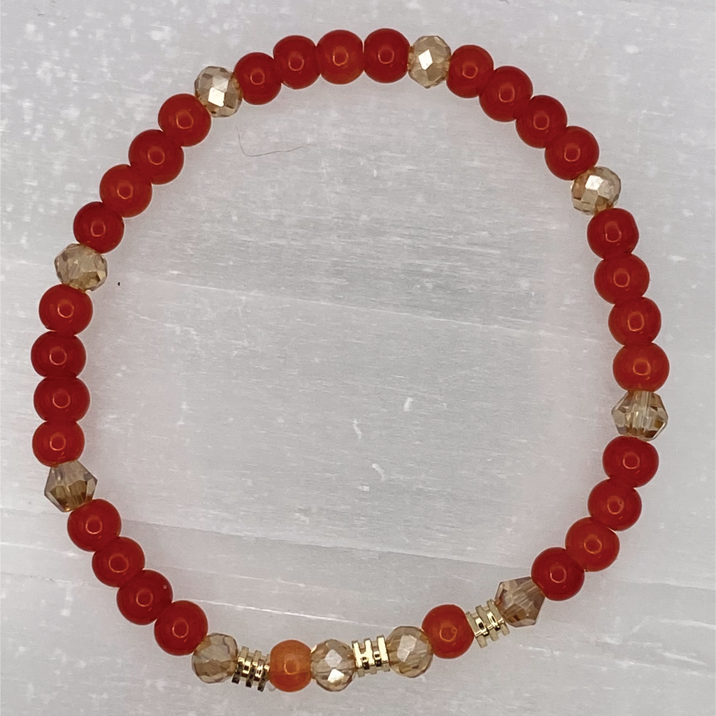 14.5 cm (5.7") Carnelian Agate Amber Crystal Bracelet with Gold Spacers