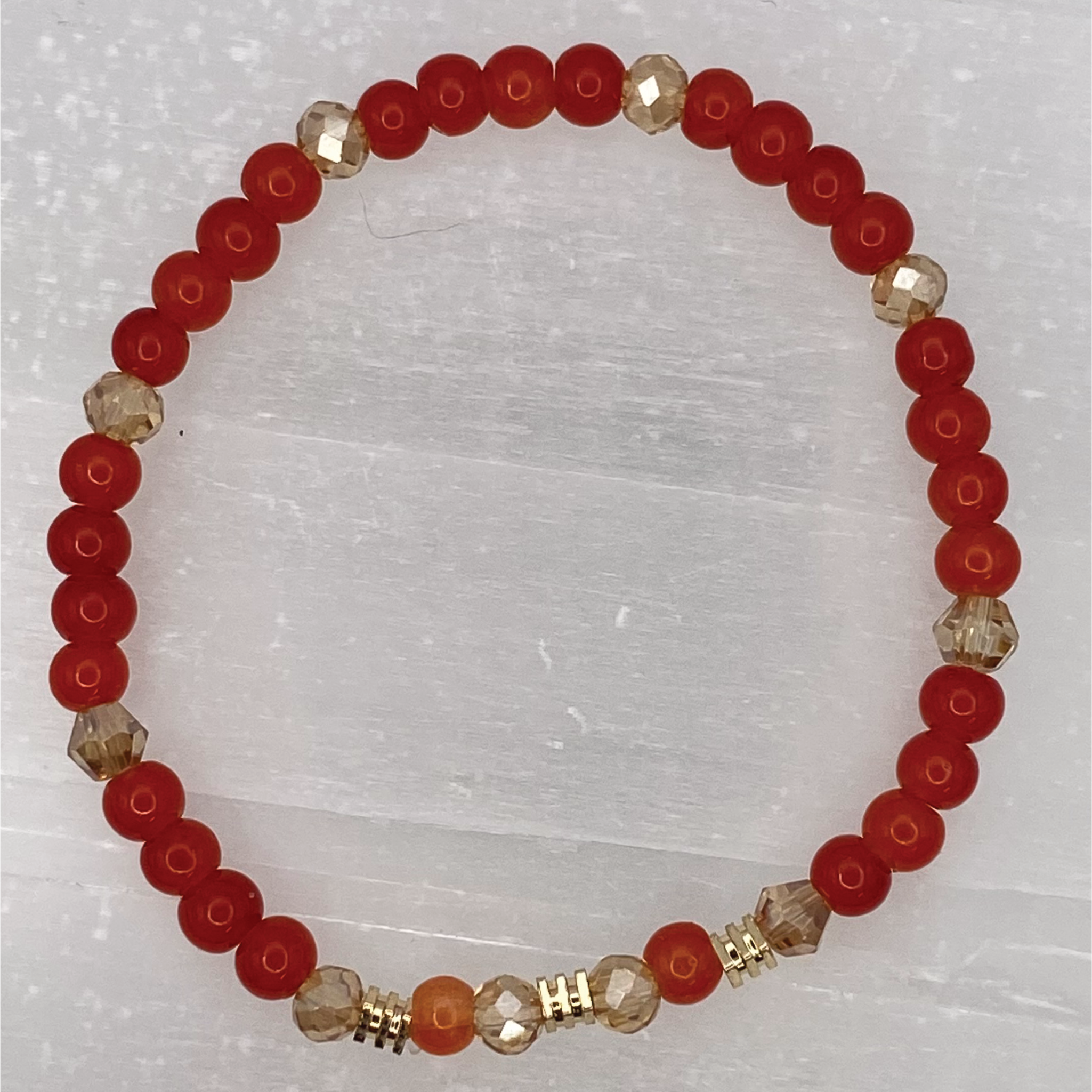 14.5 cm (5.7") Carnelian Agate Amber Crystal Bracelet with Gold Spacers