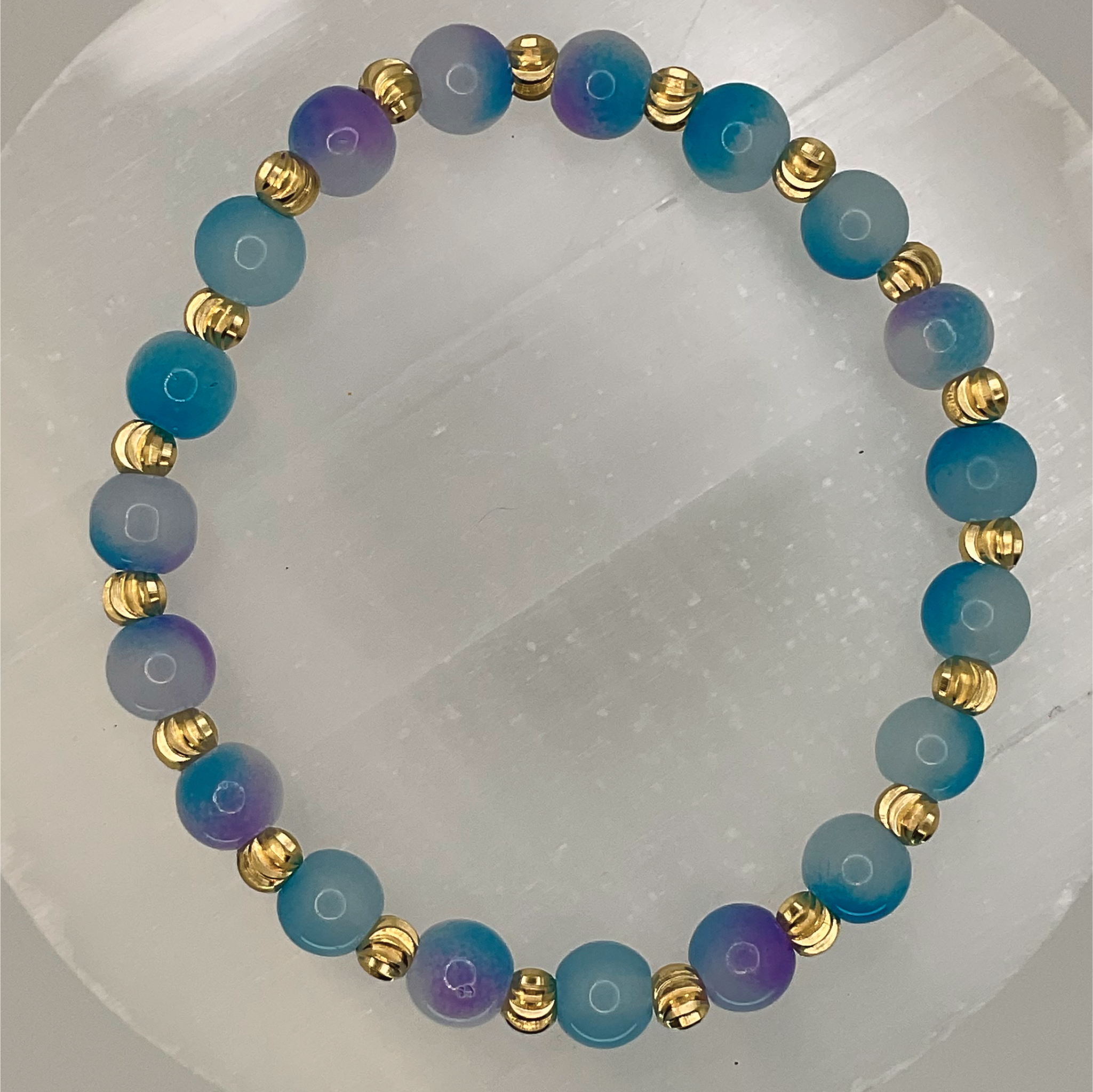 Blue Purple Dragon Vein Agate Bracelet with Tiny Gold Spacers