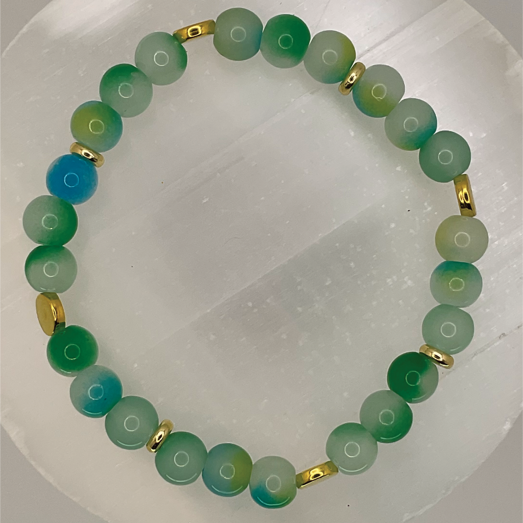 Green Chalcedony Bracelet with Gold Star Spacers