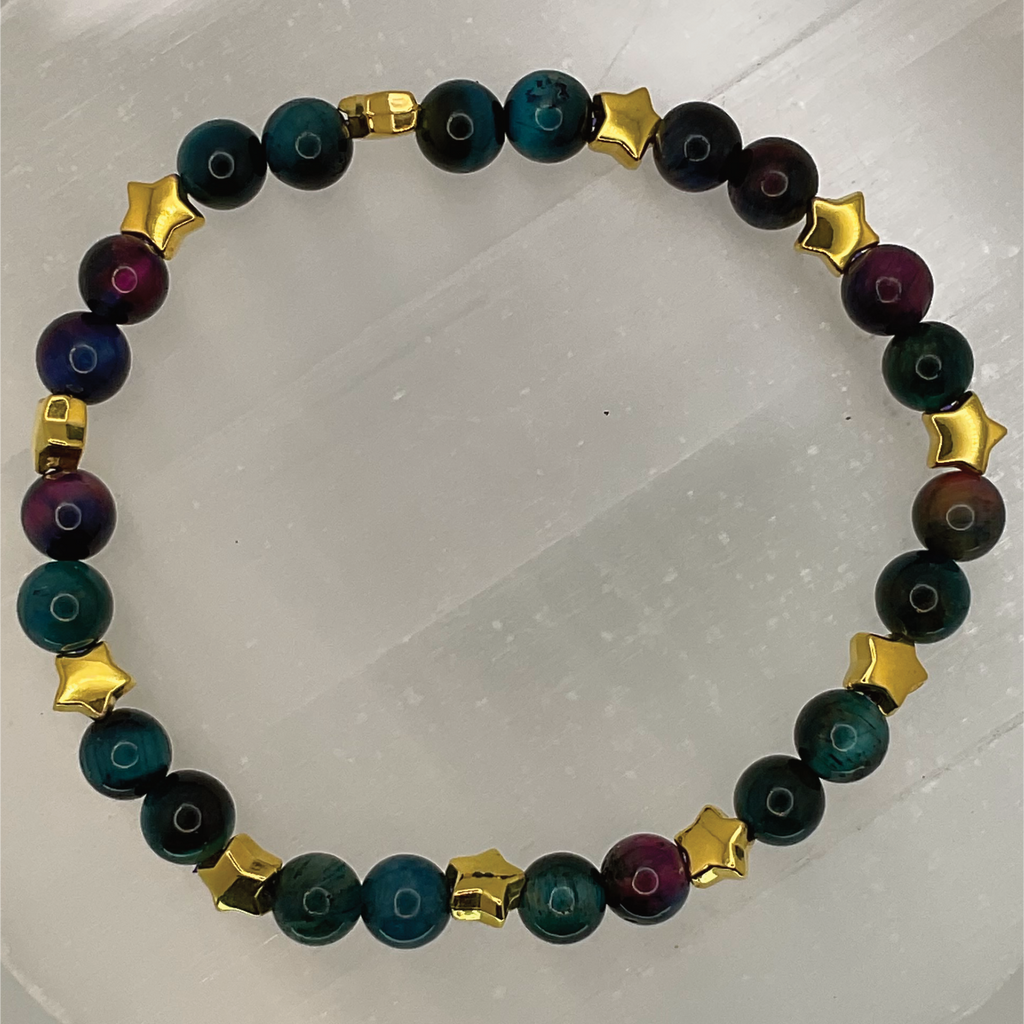 Blue Apatite Bracelet with Gold Star Spacers