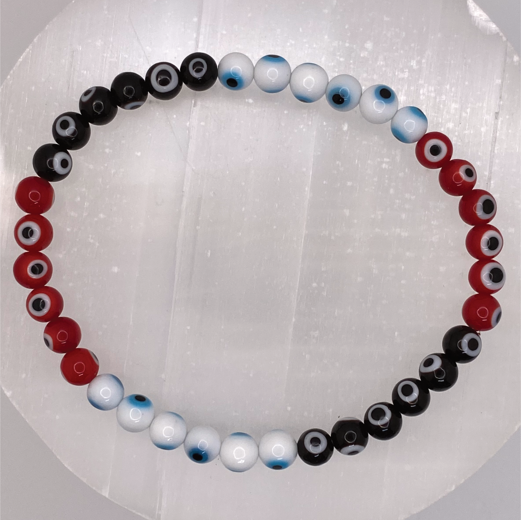 Sea Glass Red Black White Evil Eye Bracelet