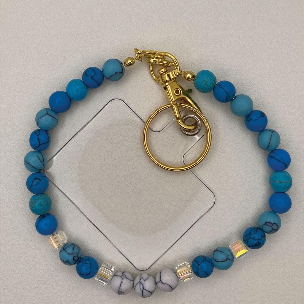 Blue and White Howlite Clear Crystal Phone Strap