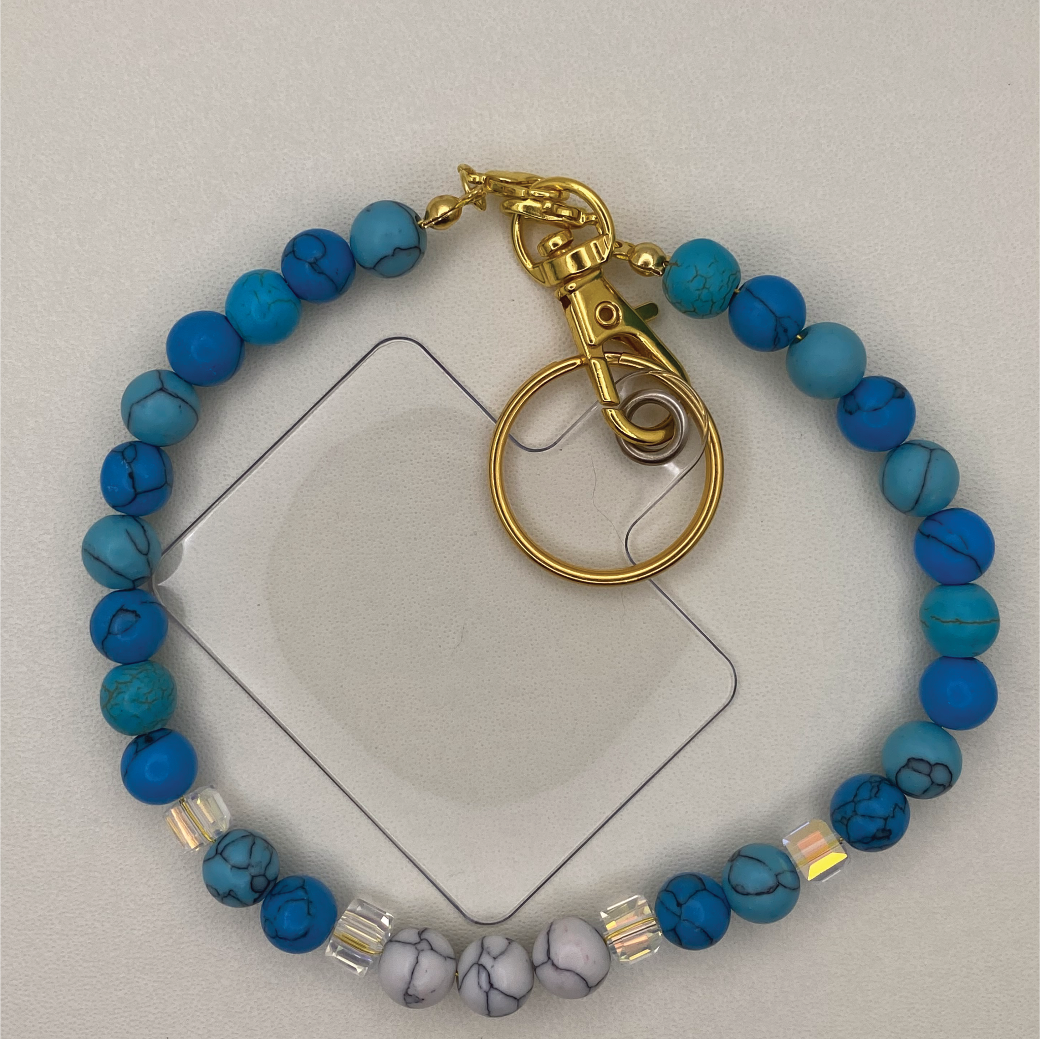 Blue and White Howlite Clear Crystal Phone Strap