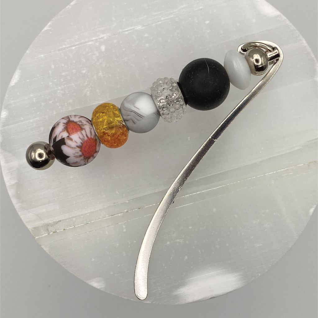 Black Flowers Silver Bookmark