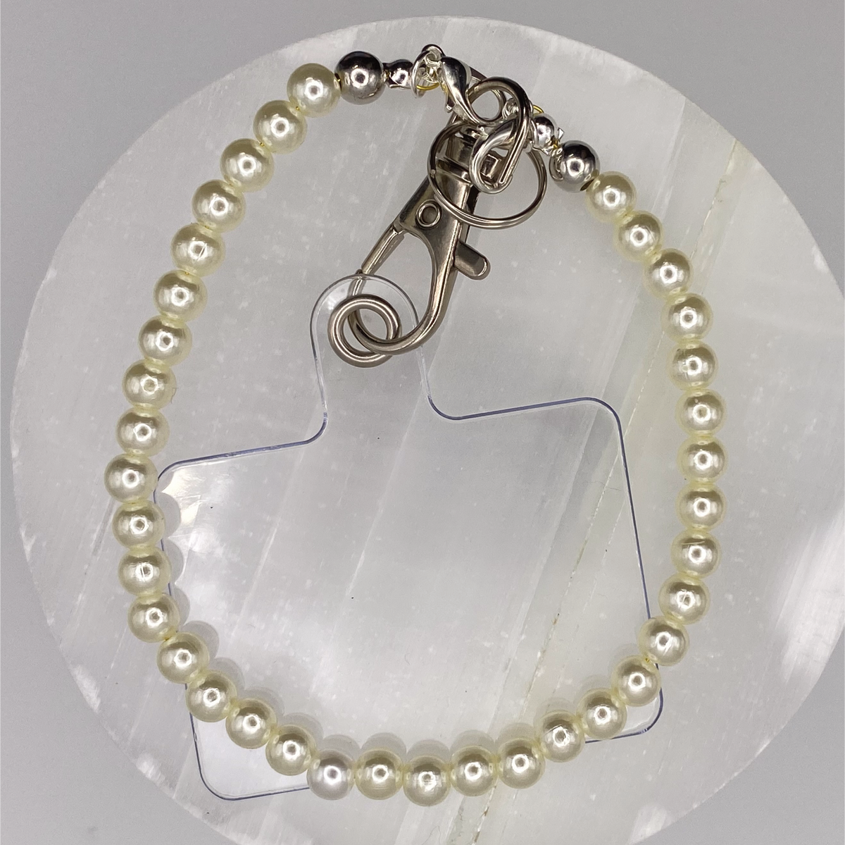 Cream Pearl Glass Phone Strap