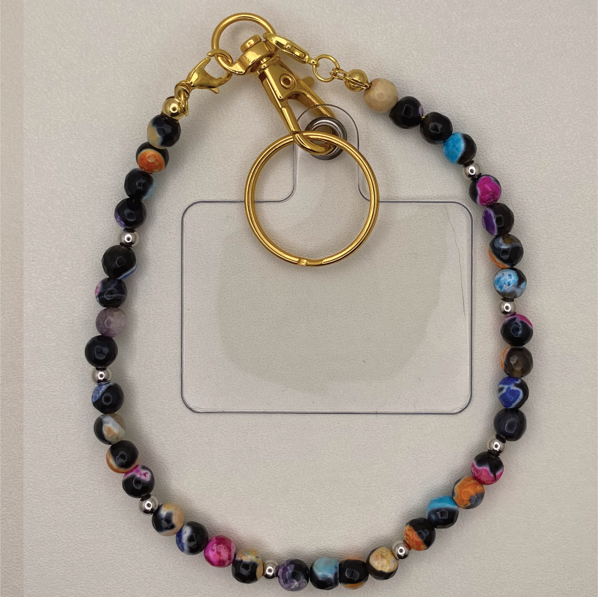 Multicolored Dragon Vein Agate Phone Strap with Tiny Silver Spacers