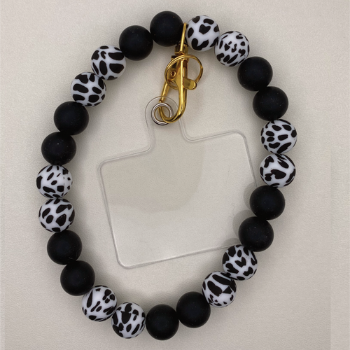 Black and Cow Print Silicone Phone Strap