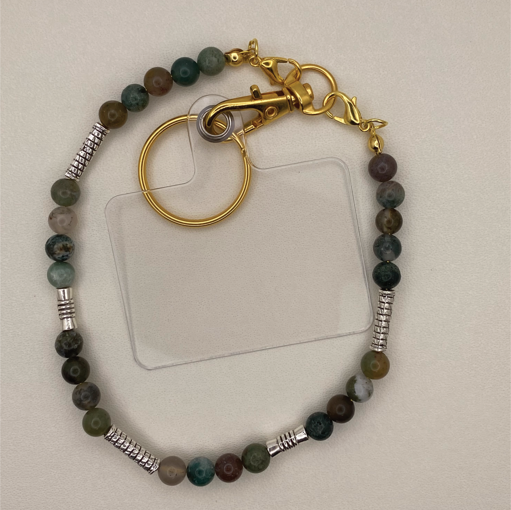 Oriental Agate Phone Strap with Silver Spacers