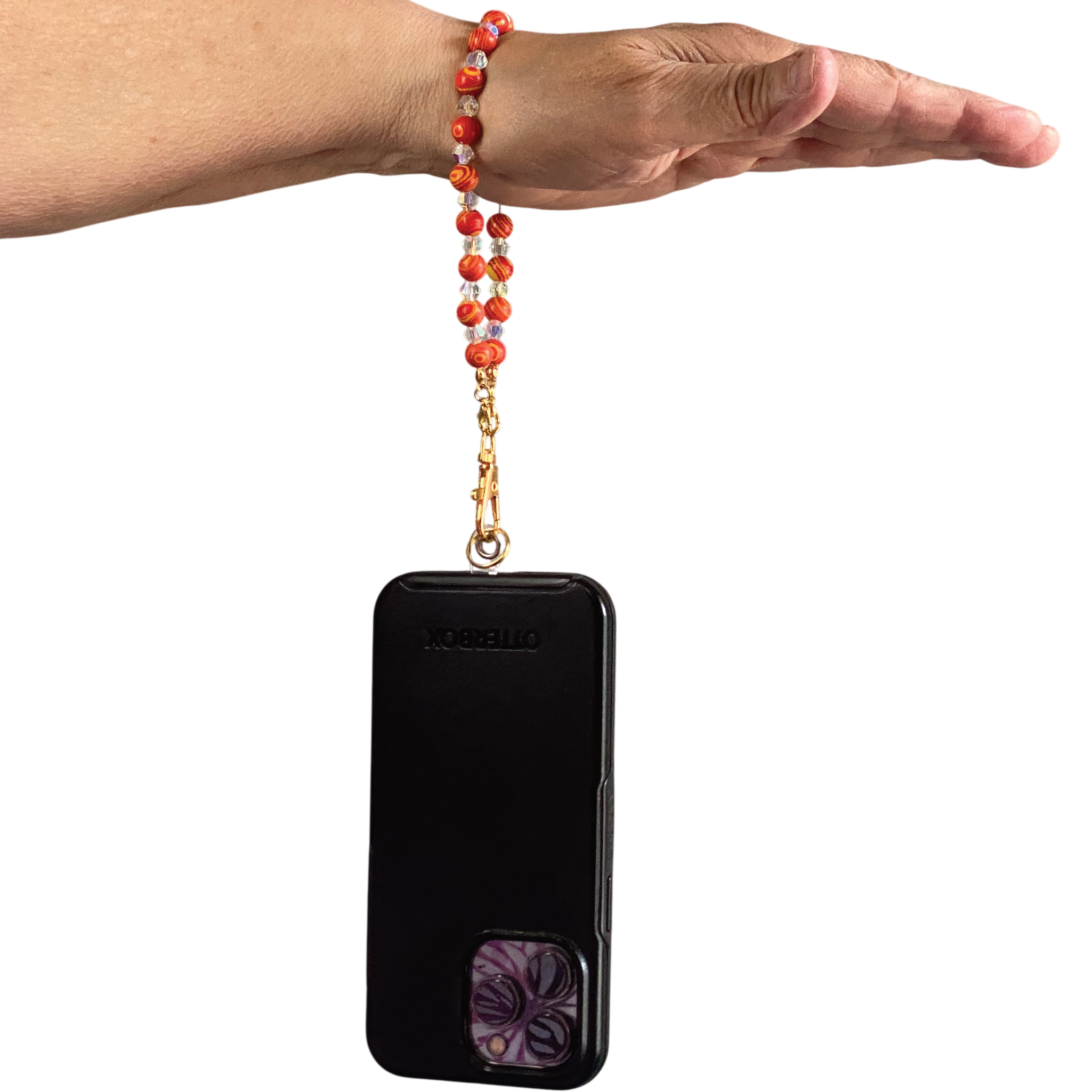 Carnelian Agate Clear Crystal Phone Strap