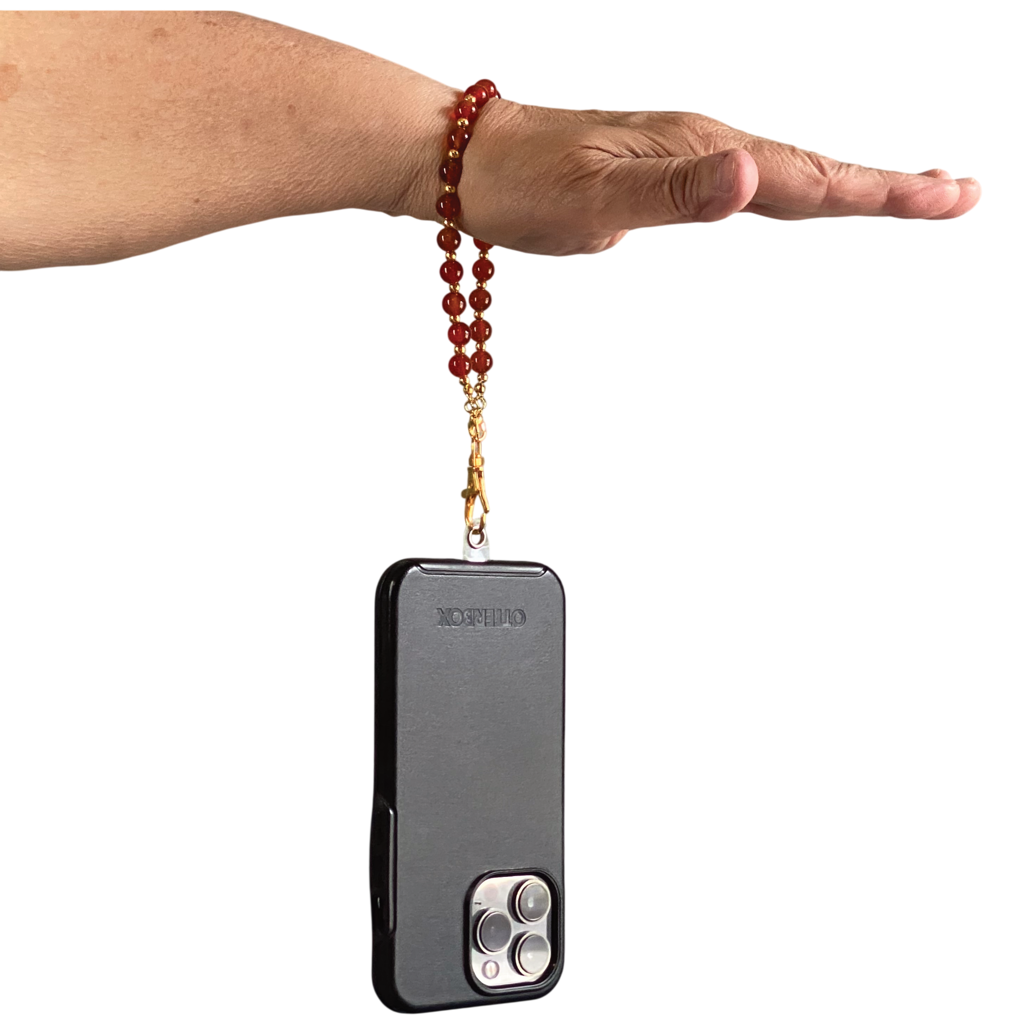 Carnelian Agate Phone Strap with Tiny Gold Spacers