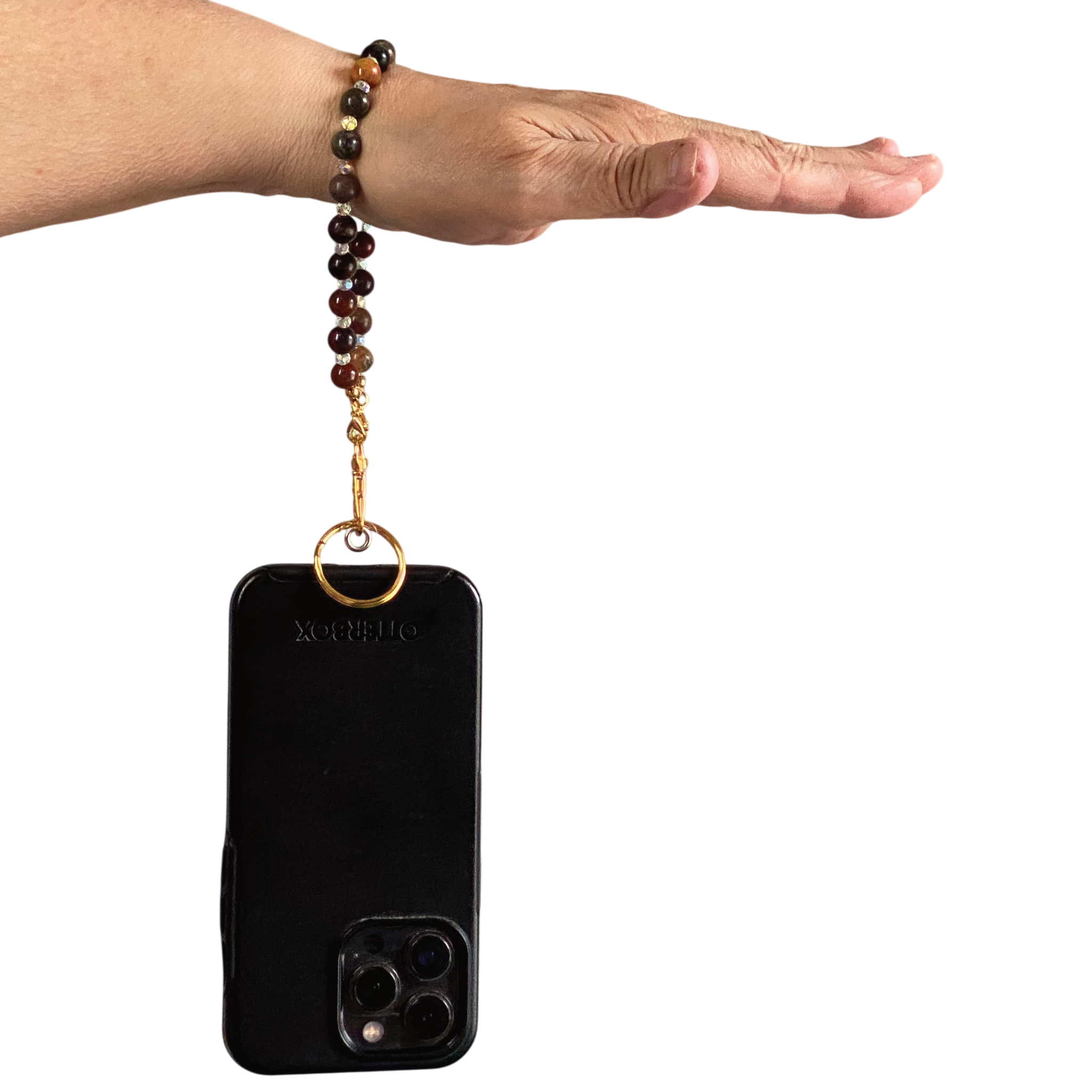Polychrome Jasper Clear Crystal Phone Strap