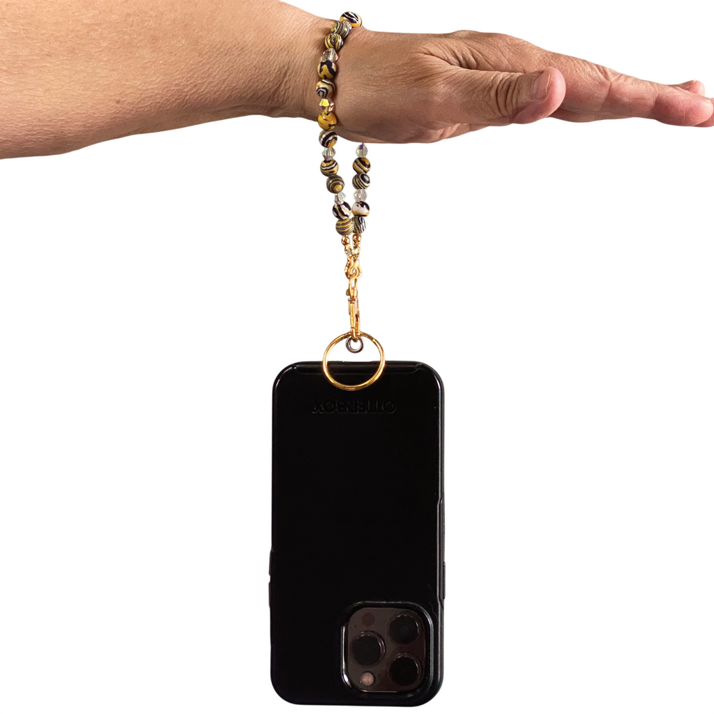 Yellow Black Quartz Clear Crystal Phone Strap